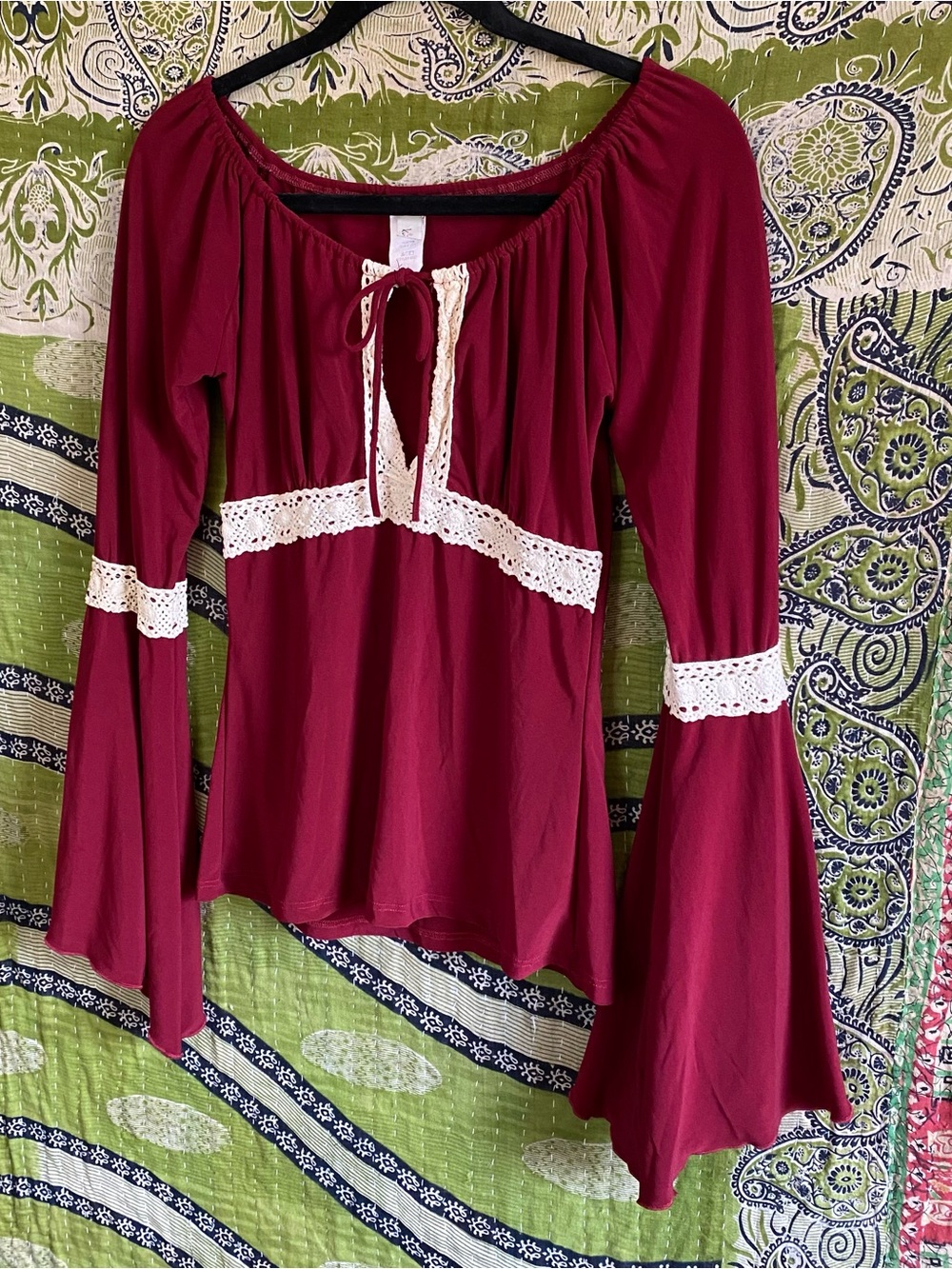 Vintage Y2K Kiwi Maroon Whimsical Renaissance Peasant Fairycore Blouse Medium - Picture 5 of 14
